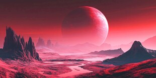 梦幻红色系外星地貌景观