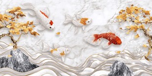 玉雕锦鲤山水图