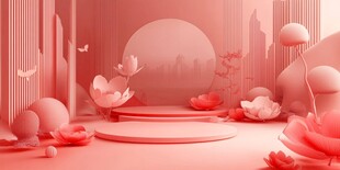 梦幻粉色立体花卉展示空间