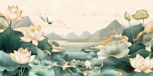 水墨荷塘山水诗意画卷