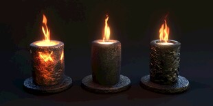 三根独特造型的燃烧蜡烛