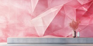 粉色几何背景前的花瓶摆件