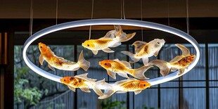 环形吊灯中游动的金鱼