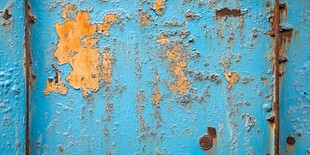 斑驳蓝漆生锈金属墙面