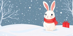 雪地白兔与红色礼物