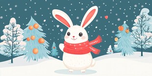 冬日萌兔雪地欢乐场景