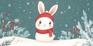 冬日萌兔雪景图
