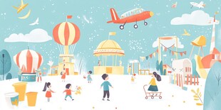 欢乐游乐园场景插画