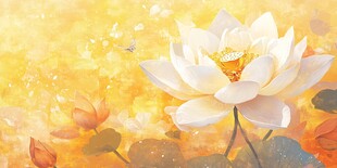 梦幻黄调盛开的洁白荷花