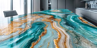 绚丽蓝金大理石纹理餐桌