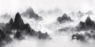 水墨群山云海意境图