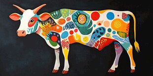彩色涂鸦奶牛艺术形象