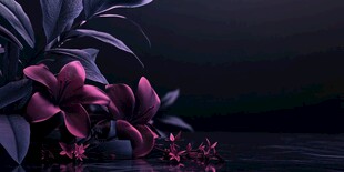 暗调紫花与叶的静谧景致