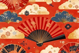 日式和风折扇云朵图案背景