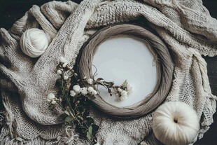 针织装饰与自然元素静物