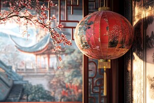 古风灯笼映中式典雅景致