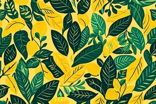 柠檬绿叶无缝图案背景