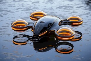 悬浮水上的科幻四轴飞行器