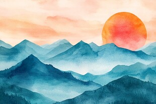 夕阳下的连绵山峦美景