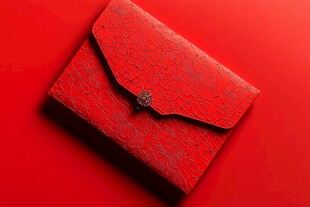 中式红底花纹精致信封