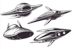 四款科幻风格飞行器插画