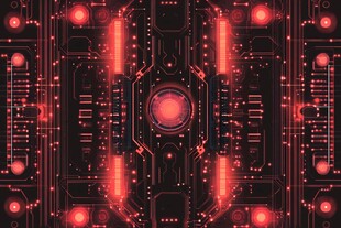 红色科技感电路板背景图