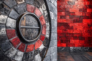 复古砖墙中的金属圆形装置