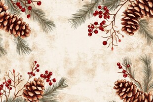 圣诞风松果松枝浆果装饰图