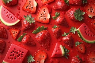 草莓西瓜铺就的红色盛宴