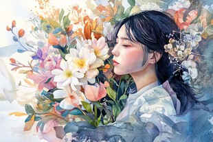 少女闻花 绘就梦幻诗意