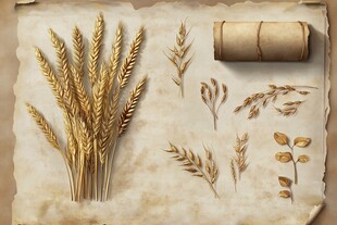 复古风小麦植物标本插画