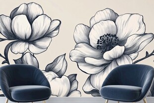 黑白花卉墙前的两把座椅
