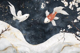 水墨双鲤戏繁花