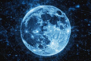 梦幻蓝月与科技线条交织