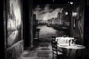 复古风餐厅内的河畔用餐场景