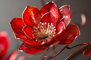 艳丽红花朵的精致特写