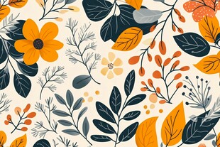 秋季花卉植物无缝图案