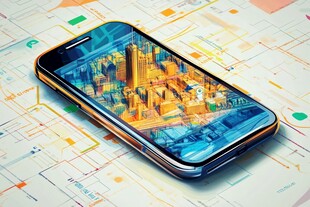 手机屏幕中的繁华城市景观