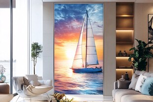 客厅中美丽的帆船海景壁画