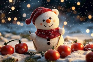 可爱雪人伴红果迎冬日