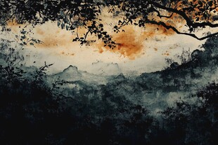 水墨山林间的日暮景致