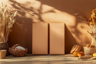 暖色调静物与面包包装展示