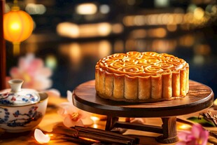 中秋月夜下的精致传统月饼