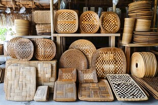 各式精美竹编工艺品展示