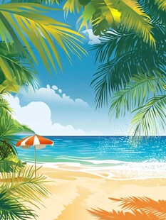 夏日海滩椰林度假美景