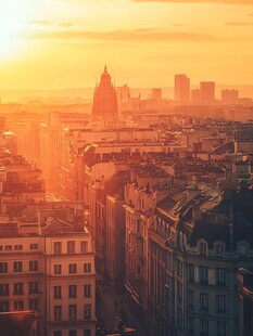 夕阳下的城市建筑景观