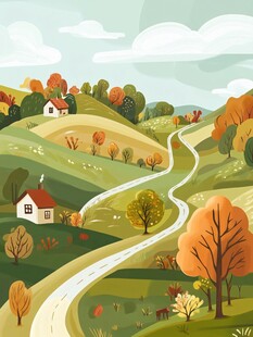 秋日乡村蜿蜒小路美景