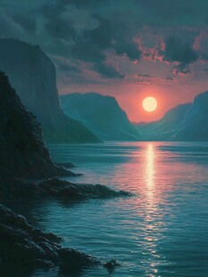 日落山海间的静谧美景