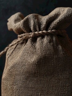 麻布束口袋特写
