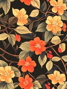 复古风花卉植物无缝图案